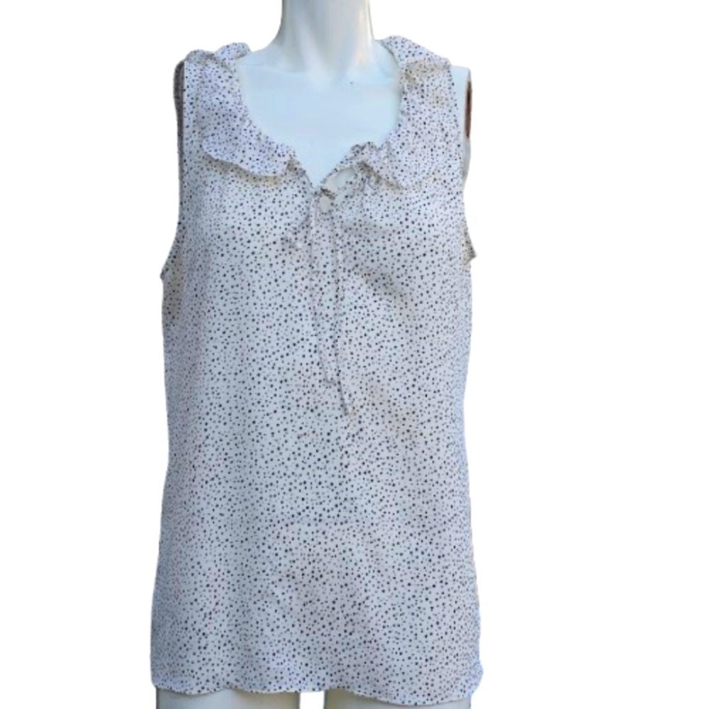Ann Taylor Loft White Polka Dot Sleeveless Top Sz M
